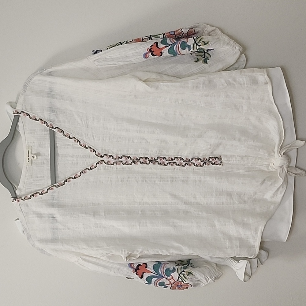 Max Studio peasant embroidered boho blouse ASO Bella Swan Sz Med - Picture 7 of 16